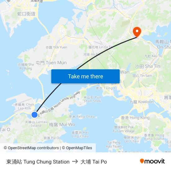 東涌站 Tung Chung Station to 大埔 Tai Po map