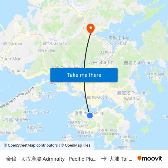 金鐘 - 太古廣場 Admiralty - Pacific Place to 大埔 Tai Po map