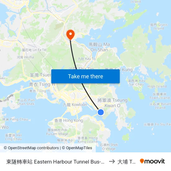 東隧轉車站 Eastern Harbour Tunnel Bus-Bus Interchange to 大埔 Tai Po map