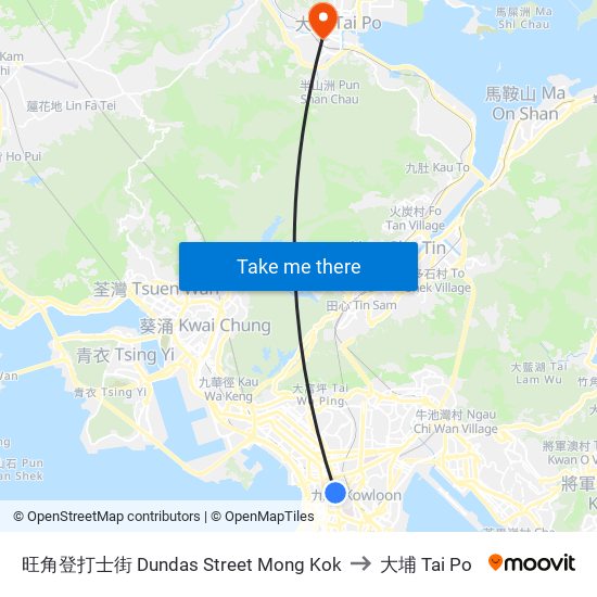 旺角登打士街 Dundas Street Mong Kok to 大埔 Tai Po map