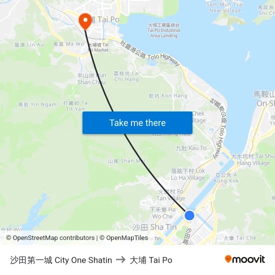 沙田第一城 City One Shatin to 大埔 Tai Po map