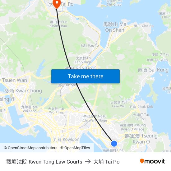 觀塘法院 Kwun Tong Law Courts to 大埔 Tai Po map