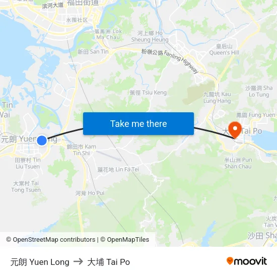 元朗 Yuen Long to 大埔 Tai Po map
