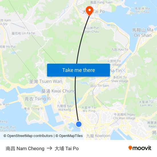 南昌 Nam Cheong to 大埔 Tai Po map
