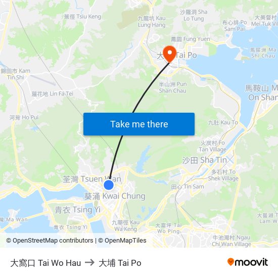大窩口 Tai Wo Hau to 大埔 Tai Po map