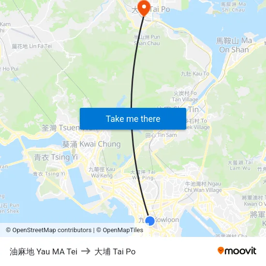 油麻地 Yau MA Tei to 大埔 Tai Po map