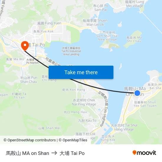 馬鞍山 MA on Shan to 大埔 Tai Po map