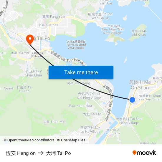 恆安 Heng on to 大埔 Tai Po map