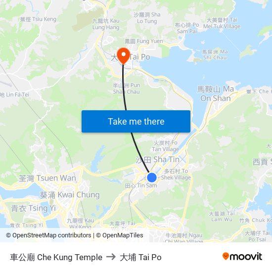 車公廟 Che Kung Temple to 大埔 Tai Po map