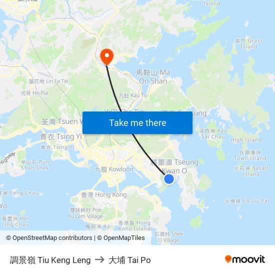 調景嶺 Tiu Keng Leng to 大埔 Tai Po map
