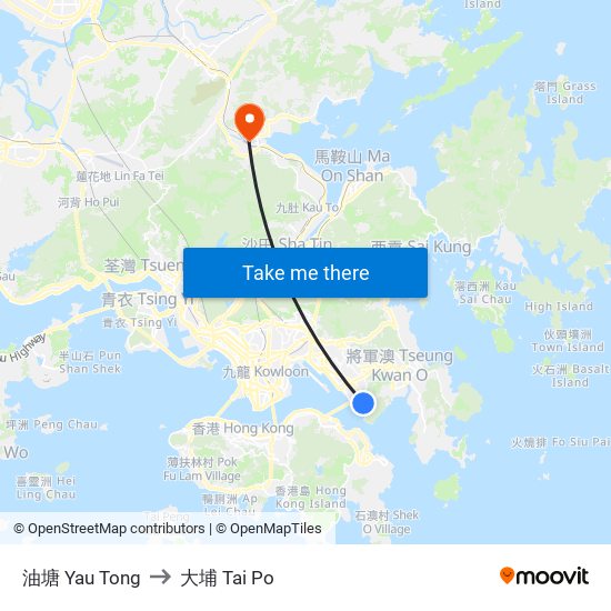 油塘 Yau Tong to 大埔 Tai Po map
