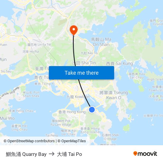 鰂魚涌 Quarry Bay to 大埔 Tai Po map