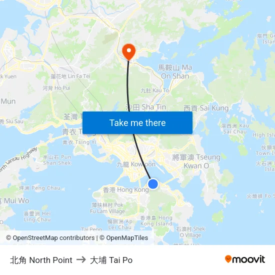 北角 North Point to 大埔 Tai Po map