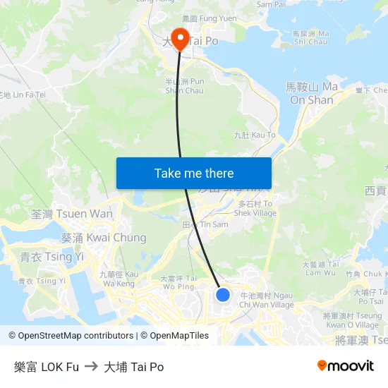 樂富 LOK Fu to 大埔 Tai Po map
