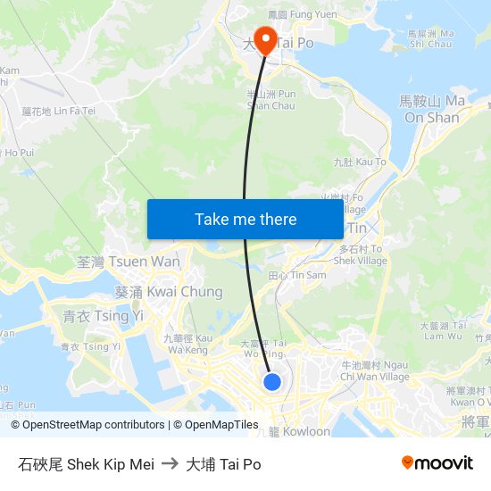 石硤尾 Shek Kip Mei to 大埔 Tai Po map