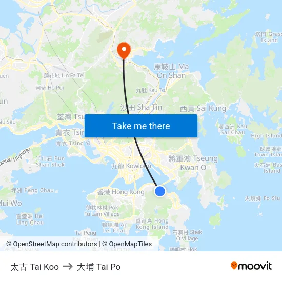 太古 Tai Koo to 大埔 Tai Po map