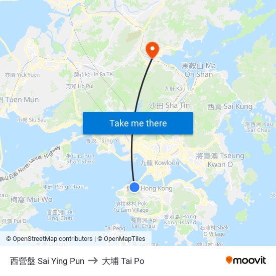 西營盤 Sai Ying Pun to 大埔 Tai Po map