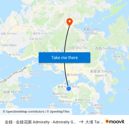 金鐘 - 金鐘花園 Admiralty - Admiralty Garden to 大埔 Tai Po map