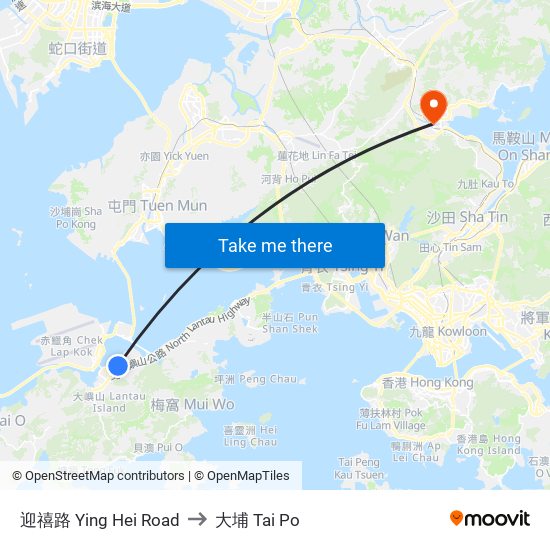 迎禧路 Ying Hei Road to 大埔 Tai Po map