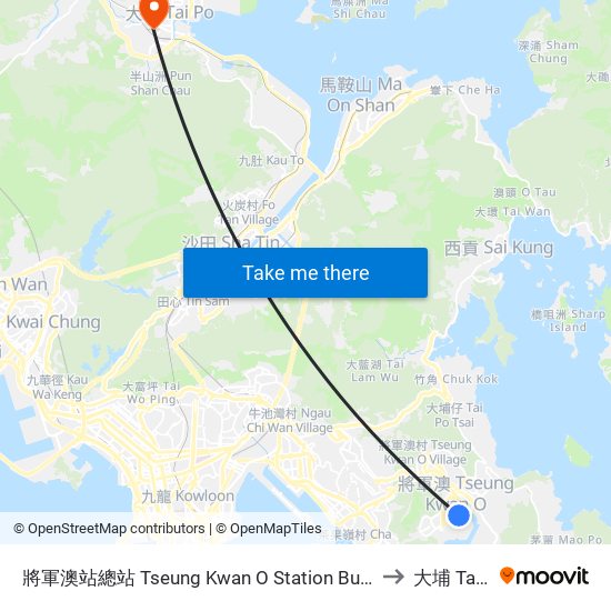 將軍澳站總站 Tseung Kwan O Station Bus Terminus to 大埔 Tai Po map