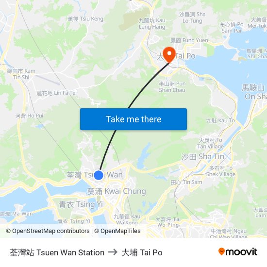 荃灣站 Tsuen Wan Station to 大埔 Tai Po map