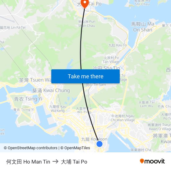 何文田 Ho Man Tin to 大埔 Tai Po map