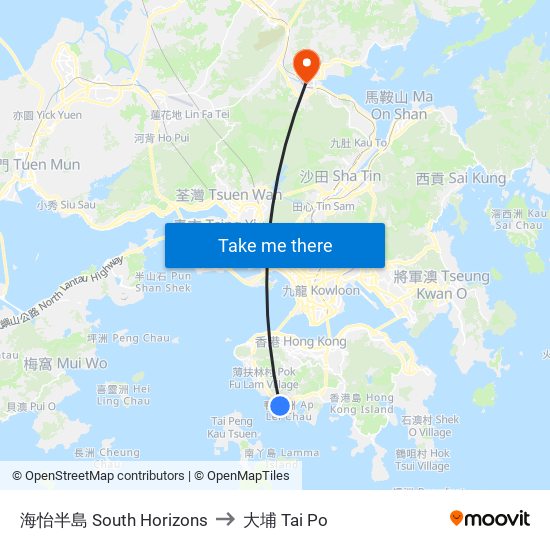 海怡半島 South Horizons to 大埔 Tai Po map