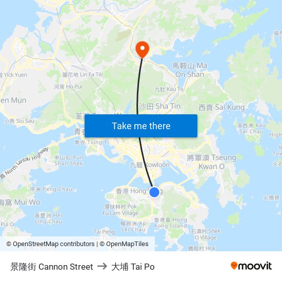 景隆街 Cannon Street to 大埔 Tai Po map