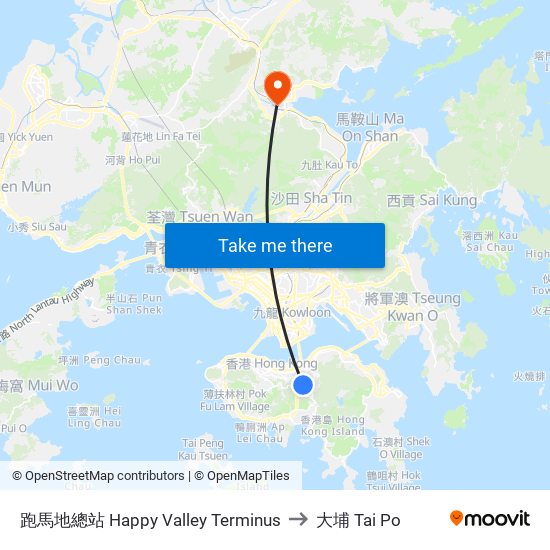 跑馬地總站 Happy Valley Terminus to 大埔 Tai Po map