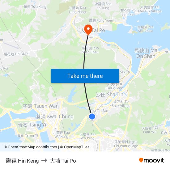 顯徑 Hin Keng to 大埔 Tai Po map