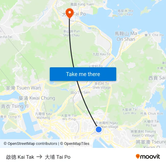 啟德 Kai Tak to 大埔 Tai Po map