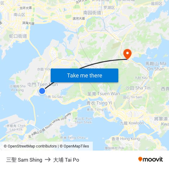 三聖 Sam Shing to 大埔 Tai Po map