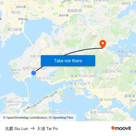 兆麟 Siu Lun to 大埔 Tai Po map