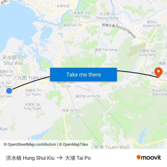 洪水橋 Hung Shui Kiu to 大埔 Tai Po map