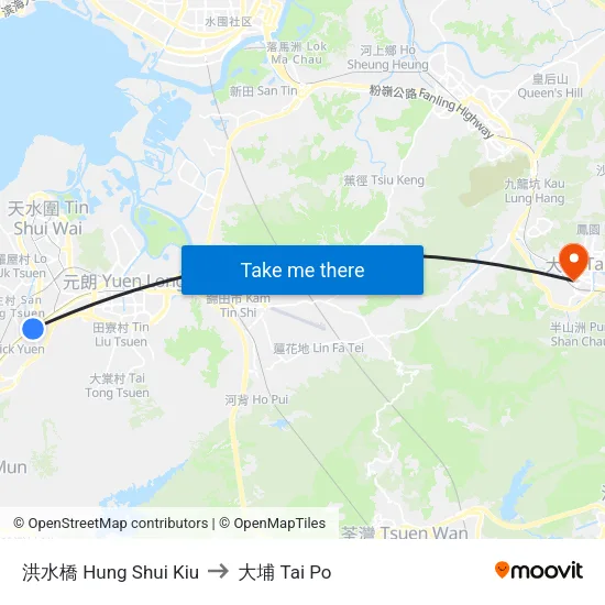 洪水橋 Hung Shui Kiu to 大埔 Tai Po map