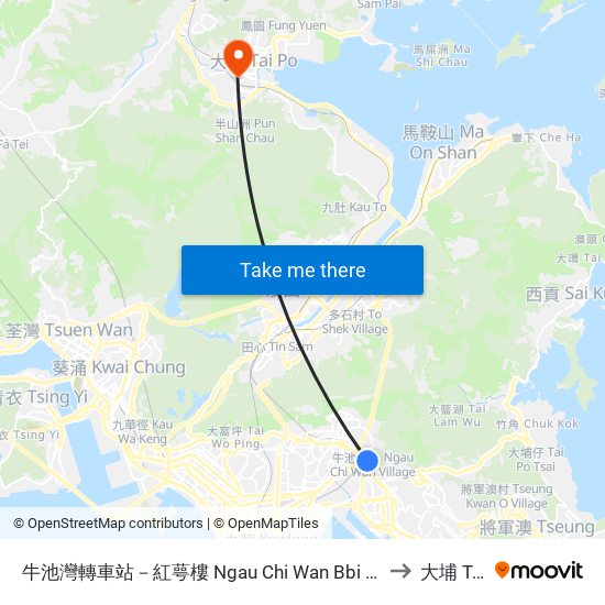 牛池灣轉車站－紅萼樓 Ngau Chi Wan Bbi - Hung Ngok House to 大埔 Tai Po map