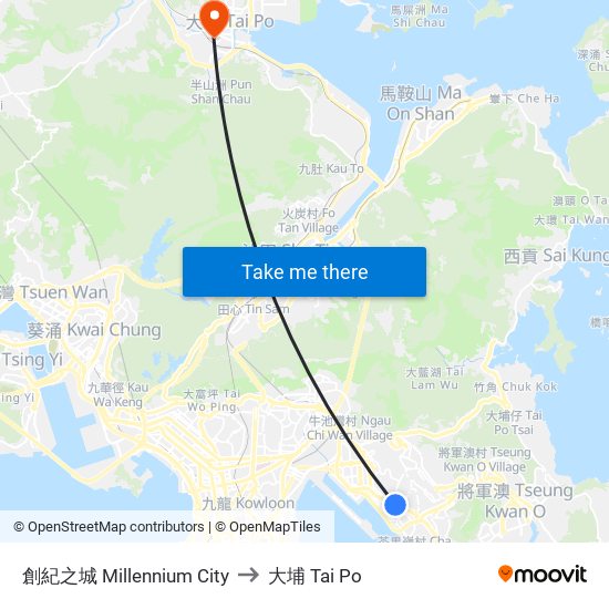 創紀之城 Millennium City to 大埔 Tai Po map