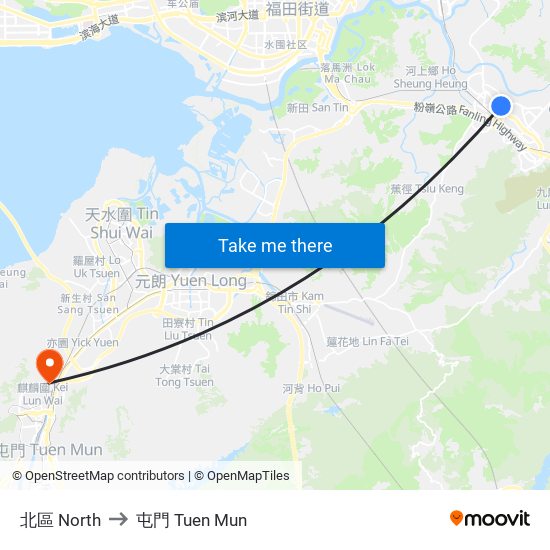 北區 North to 屯門 Tuen Mun map