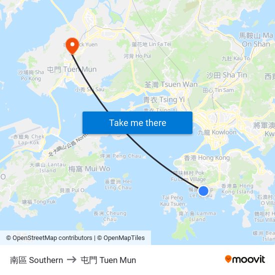 南區 Southern to 屯門 Tuen Mun map