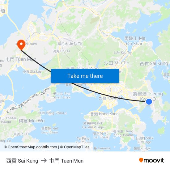 西貢 Sai Kung to 屯門 Tuen Mun map