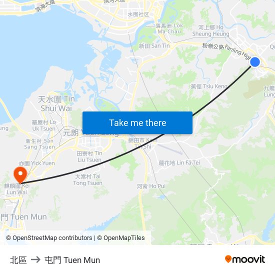 北區 to 屯門 Tuen Mun map