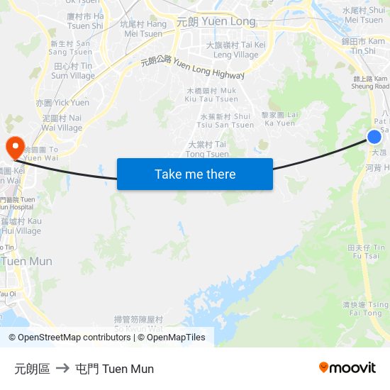 元朗區 to 屯門 Tuen Mun map
