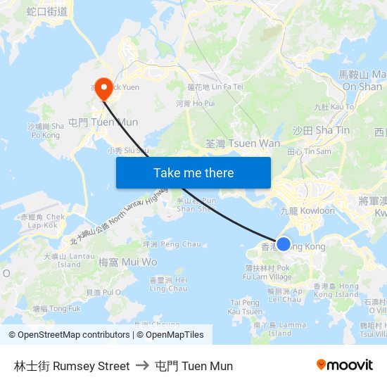 林士街 Rumsey Street to 屯門 Tuen Mun map