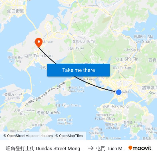 旺角登打士街 Dundas Street Mong Kok to 屯門 Tuen Mun map