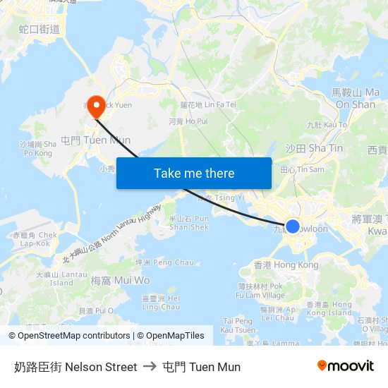 奶路臣街 Nelson Street to 屯門 Tuen Mun map