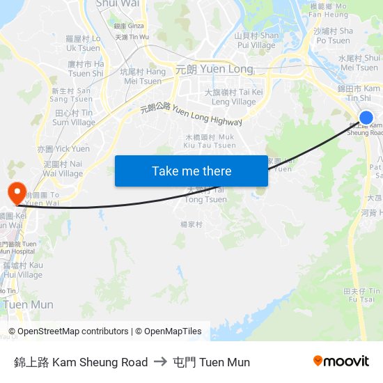 錦上路 Kam Sheung Road to 屯門 Tuen Mun map