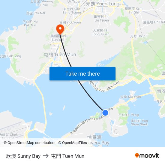 欣澳 Sunny Bay to 屯門 Tuen Mun map