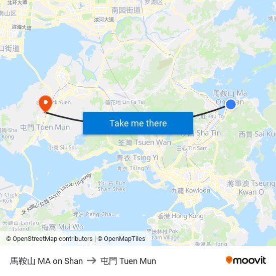 馬鞍山 MA on Shan to 屯門 Tuen Mun map