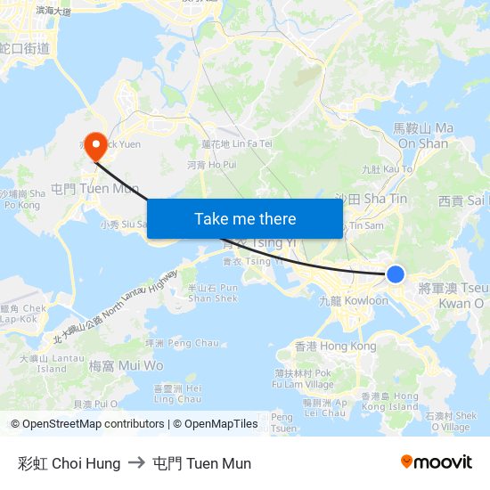 彩虹 Choi Hung to 屯門 Tuen Mun map