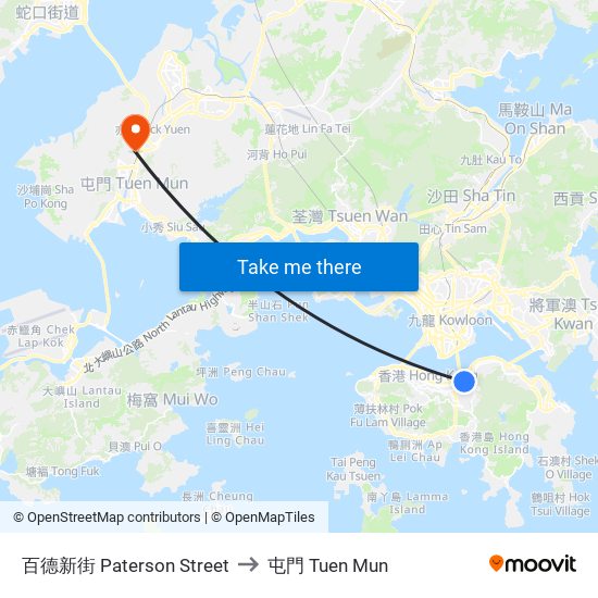 百德新街 Paterson Street to 屯門 Tuen Mun map